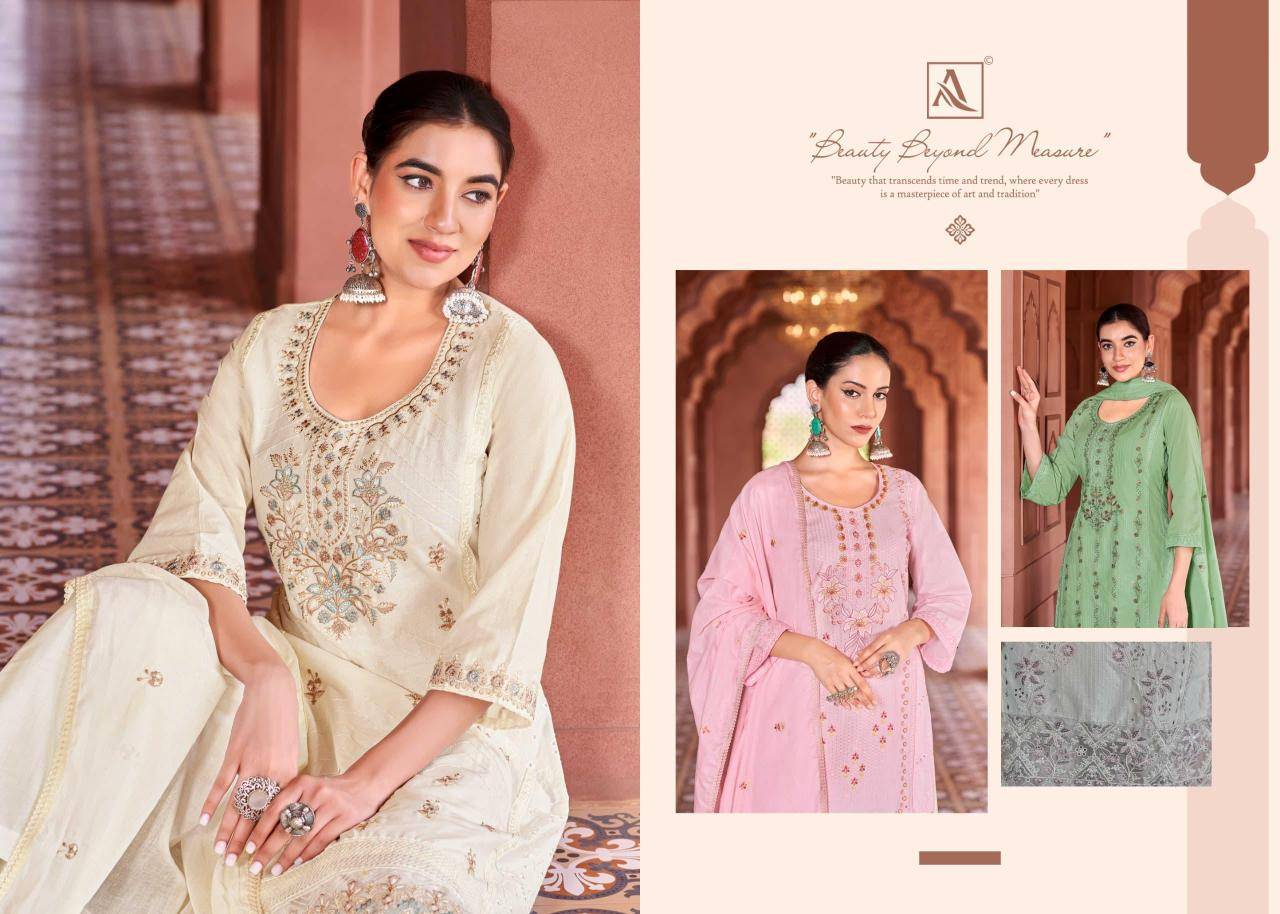 Alok suit green omre Dress material market in India